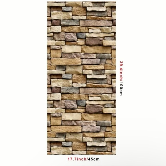 Other - 1 Roll Vintage Brown Stone Brick Wallpaper Peel 39.4inchX17.7inch